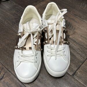 Valentino White Women's Sneakers with Gold Studs